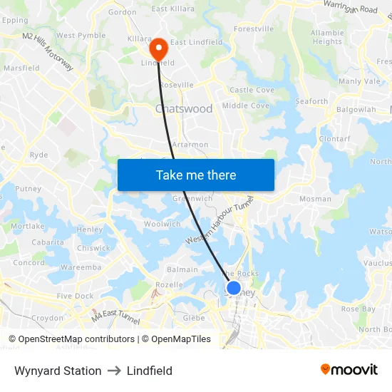 Wynyard Station to Lindfield map
