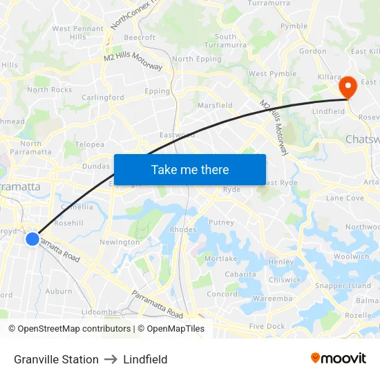 Granville Station to Lindfield map