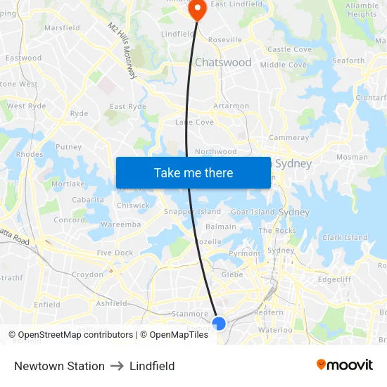 Newtown Station to Lindfield map