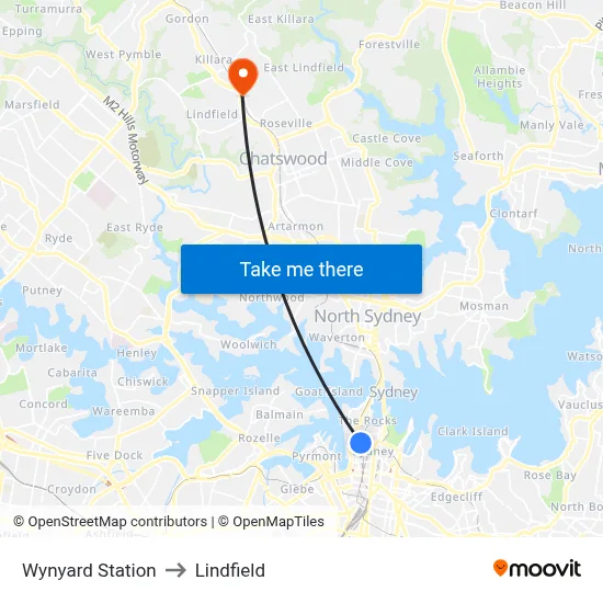 Wynyard Station to Lindfield map