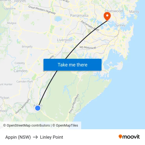 Appin (NSW) to Linley Point map