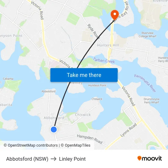 Abbotsford (NSW) to Linley Point map