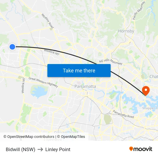 Bidwill (NSW) to Linley Point map