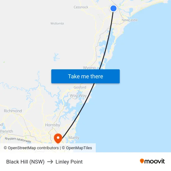 Black Hill (NSW) to Linley Point map