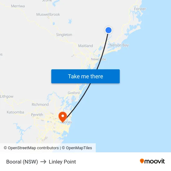 Booral (NSW) to Linley Point map