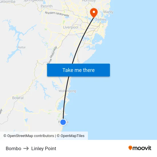 Bombo to Linley Point map