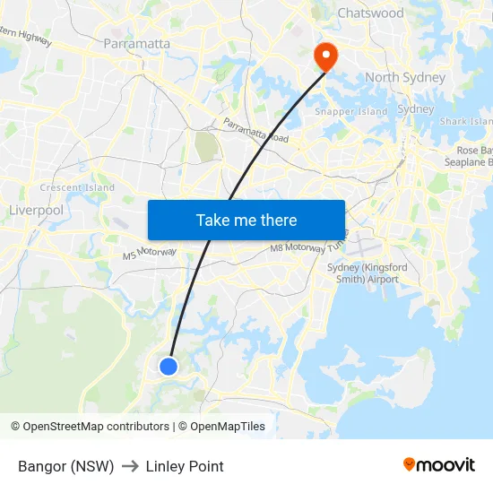 Bangor (NSW) to Linley Point map