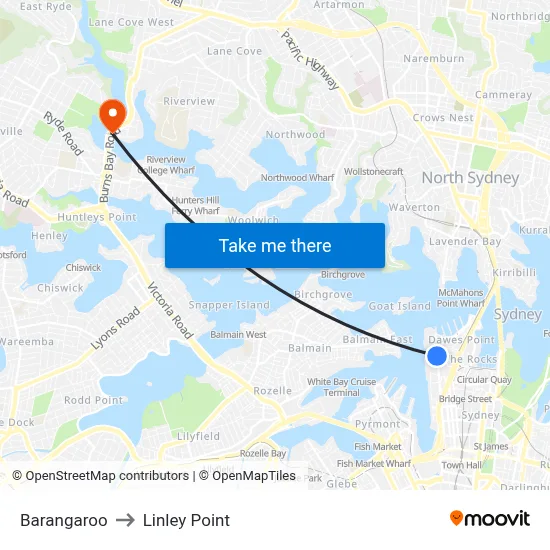 Barangaroo to Linley Point map