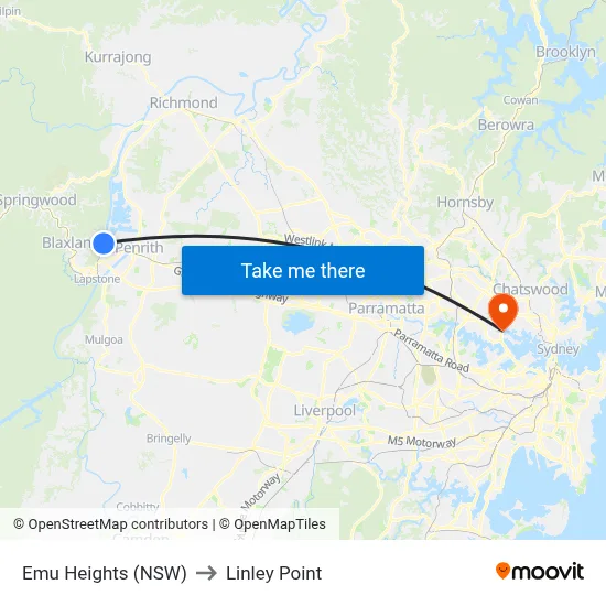 Emu Heights (NSW) to Linley Point map