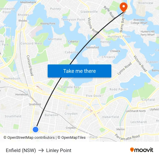 Enfield (NSW) to Linley Point map