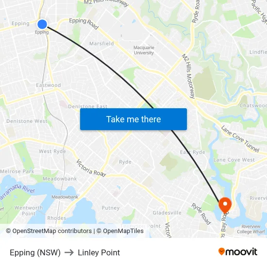 Epping (NSW) to Linley Point map
