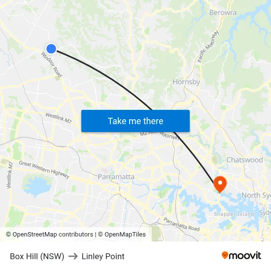Box Hill (NSW) to Linley Point map