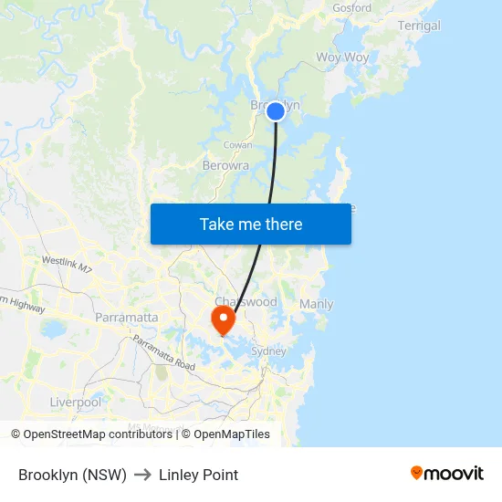 Brooklyn (NSW) to Linley Point map