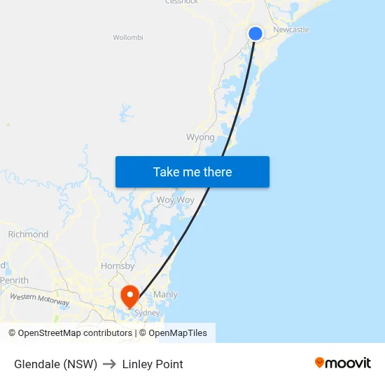 Glendale (NSW) to Linley Point map