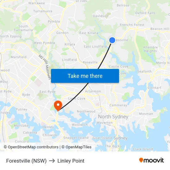 Forestville (NSW) to Linley Point map