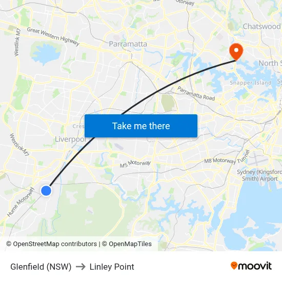 Glenfield (NSW) to Linley Point map