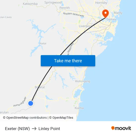 Exeter (NSW) to Linley Point map