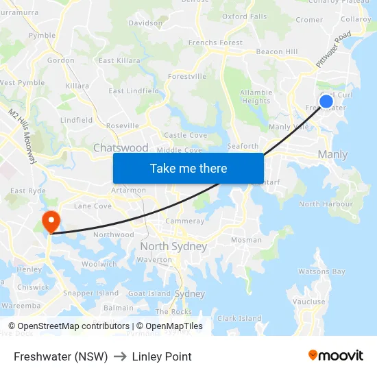 Freshwater (NSW) to Linley Point map