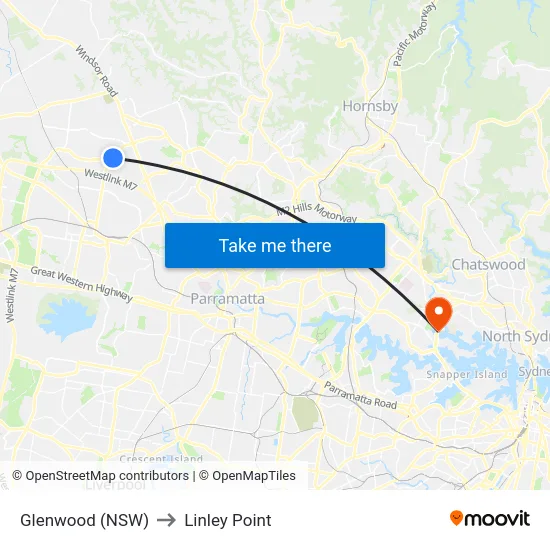 Glenwood (NSW) to Linley Point map