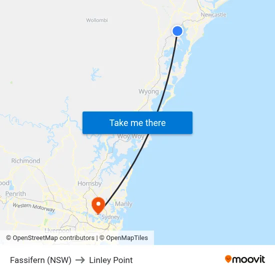 Fassifern (NSW) to Linley Point map