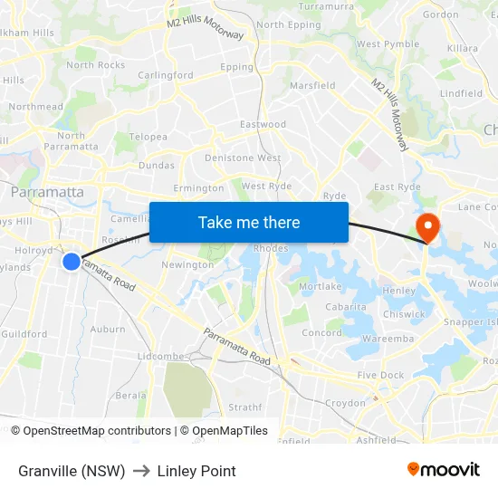 Granville (NSW) to Linley Point map