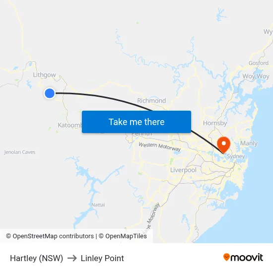 Hartley (NSW) to Linley Point map