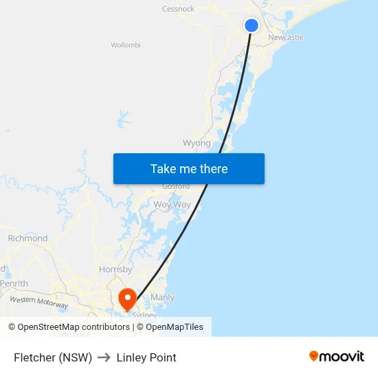 Fletcher (NSW) to Linley Point map