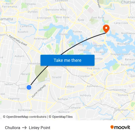 Chullora to Linley Point map