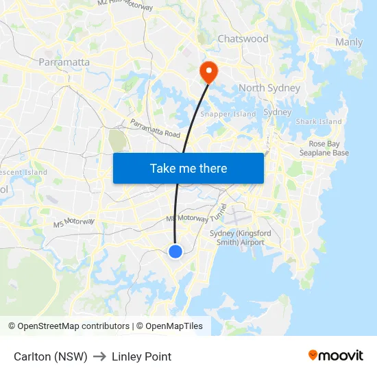 Carlton (NSW) to Linley Point map