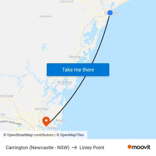 Carrington (Newcastle - NSW) to Linley Point map