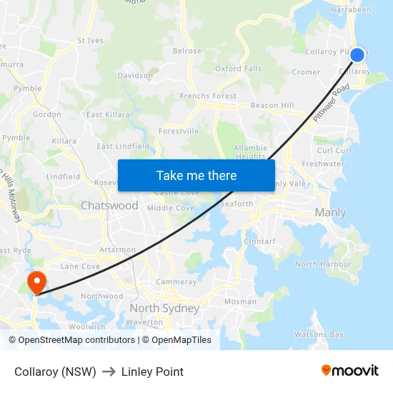 Collaroy (NSW) to Linley Point map