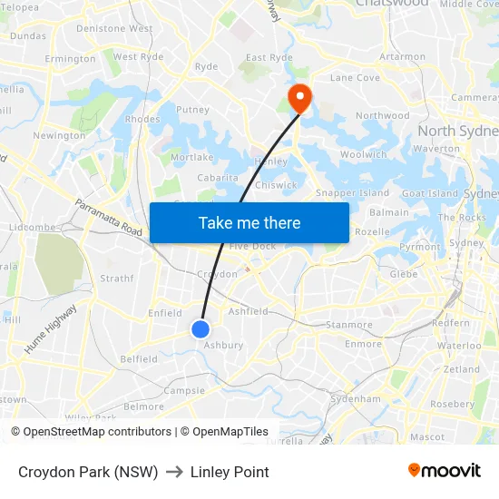 Croydon Park (NSW) to Linley Point map