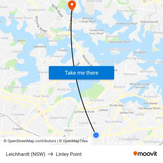 Leichhardt (NSW) to Linley Point map