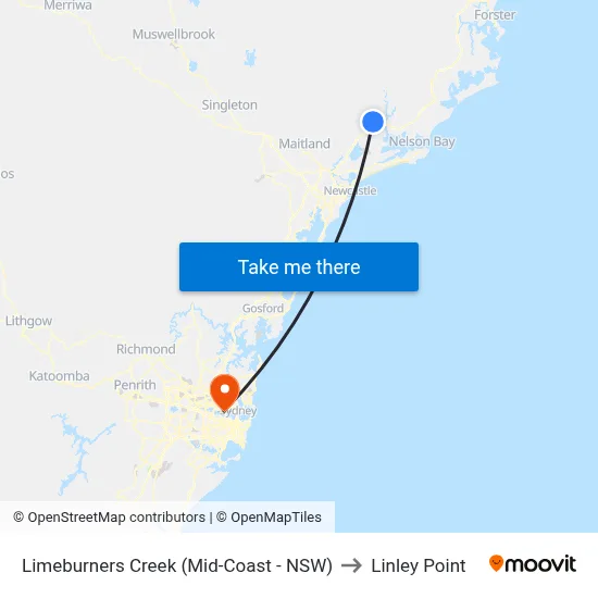 Limeburners Creek (Mid-Coast - NSW) to Linley Point map