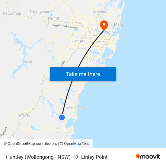 Huntley (Wollongong - NSW) to Linley Point map