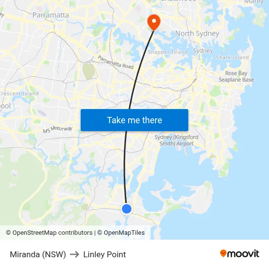 Miranda (NSW) to Linley Point map