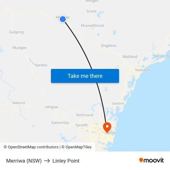 Merriwa (NSW) to Linley Point map