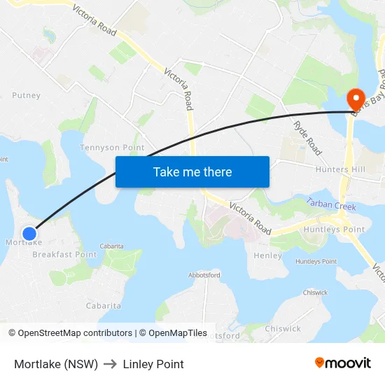 Mortlake (NSW) to Linley Point map