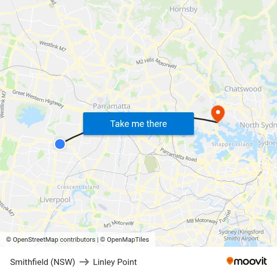 Smithfield (NSW) to Linley Point map