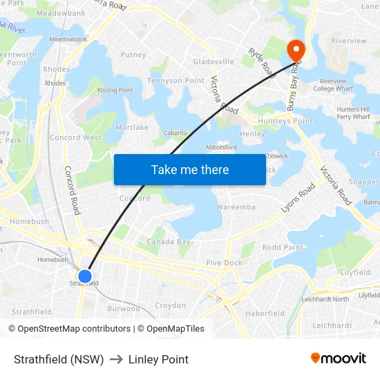 Strathfield (NSW) to Linley Point map
