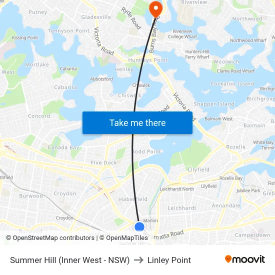 Summer Hill (Inner West - NSW) to Linley Point map