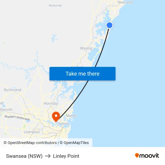 Swansea (NSW) to Linley Point map
