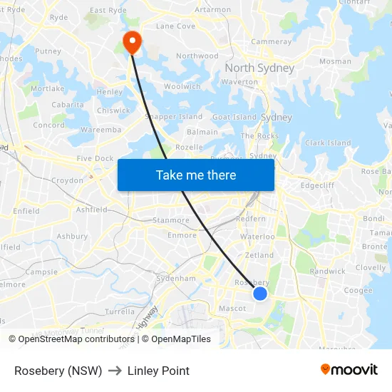 Rosebery (NSW) to Linley Point map