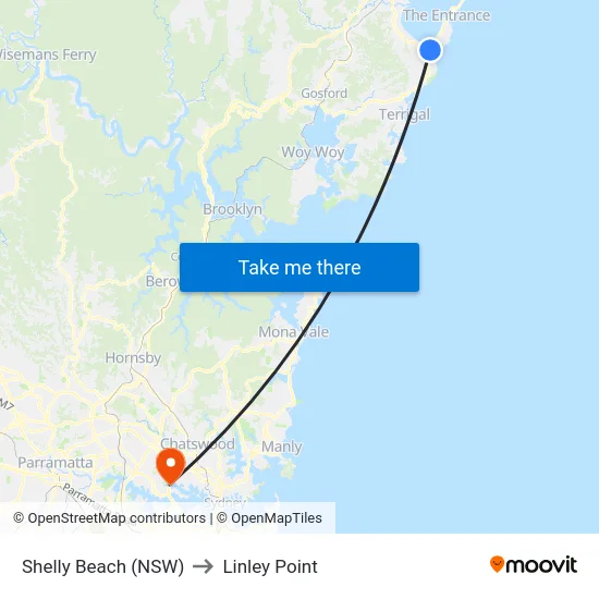 Shelly Beach (NSW) to Linley Point map