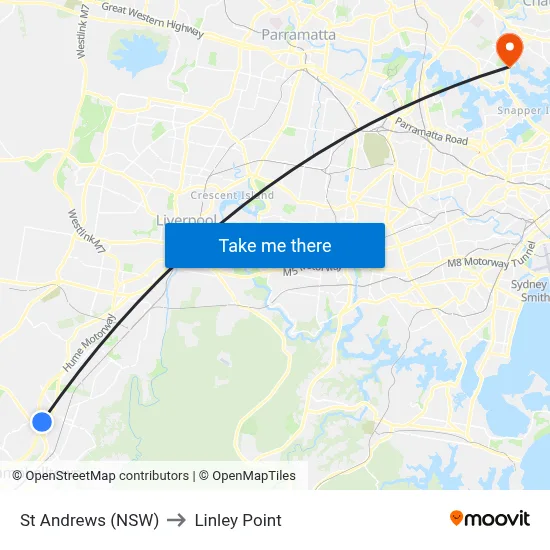St Andrews (NSW) to Linley Point map