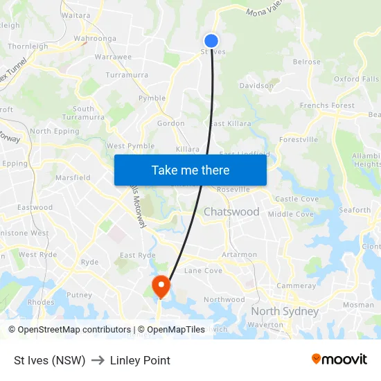 St Ives (NSW) to Linley Point map