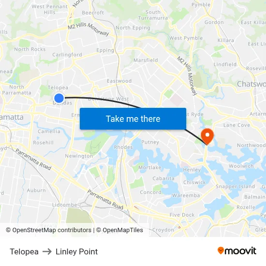 Telopea to Linley Point map
