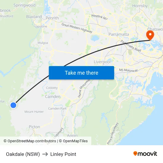 Oakdale (NSW) to Linley Point map