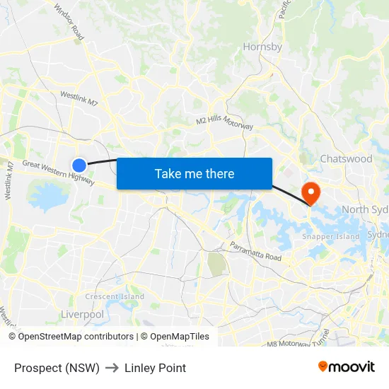 Prospect (NSW) to Linley Point map