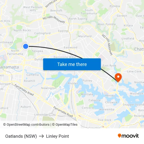 Oatlands (NSW) to Linley Point map